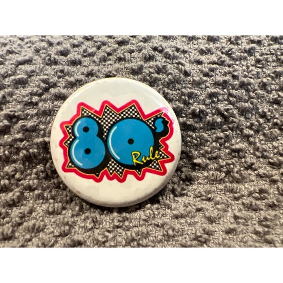 Unbranded Jewelry - Vintage 80s Rule Button Pin Retro Neon Blue Red Checkered 1 Inch Accessory